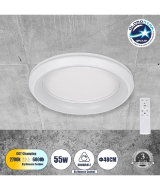 GLOBOSTAR® MELINA 61041 Μοντέρνο Φωτιστικό Οροφής LED 55W 6376lm 120° AC 220-240V IP20 Ρυθμιζόμενο Λευκό CCT με Χειριστήριο από 2700K έως 6000K Dimmable - Lumileds SMD Chip - Λευκό Ματ - Μ48 x Π48 x Υ9cm - 3 Χρόνια Εγγύηση